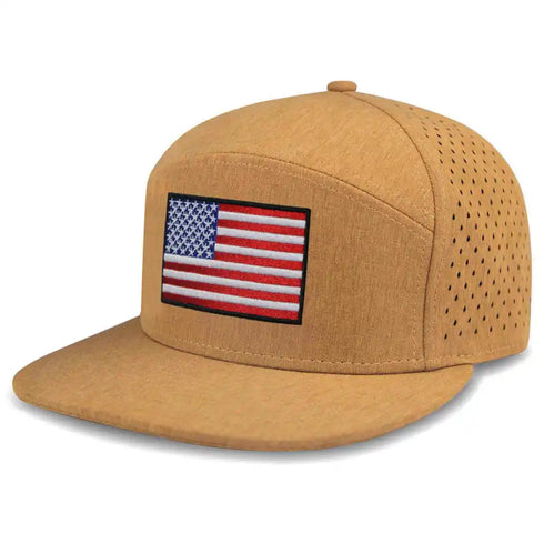 Flat Bill Baseball Cap, American Flag Hat, Water Resistant Snapback Hat, Flat Brim Golf Hat, Fishing & Outdoor Hats