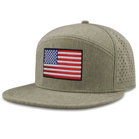 Flat Bill Baseball Cap, American Flag Hat, Water Resistant Snapback Hat, Flat Brim Golf Hat, Fishing & Outdoor Hats